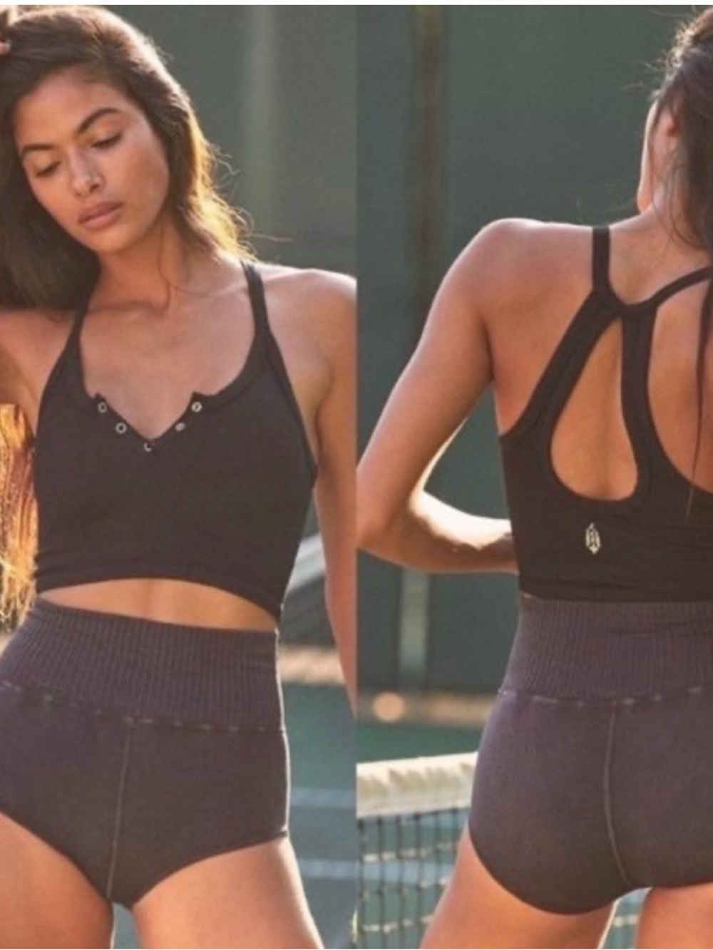 Free People Movement Ribbed Halter Crop Tank Top - Black